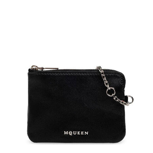 Black / Silver Ladies Leather Sling Card Holder