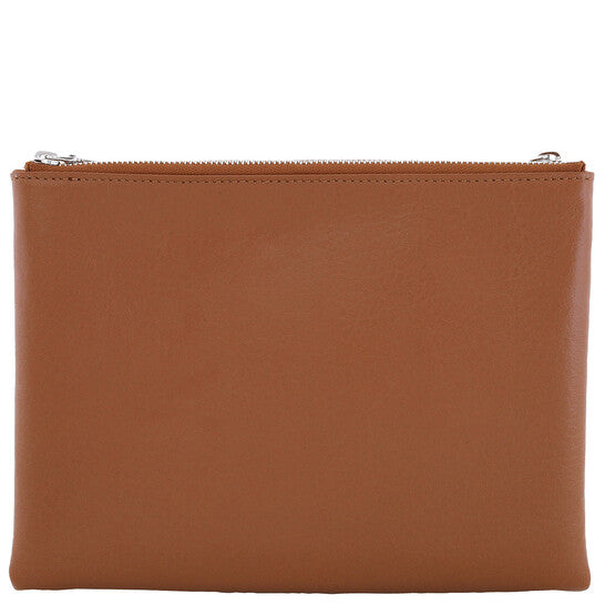 Ladies Pecan / Silver Logo-Plaque Clutch