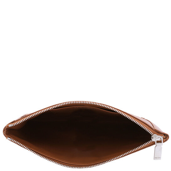 Ladies Pecan / Silver Logo-Plaque Clutch