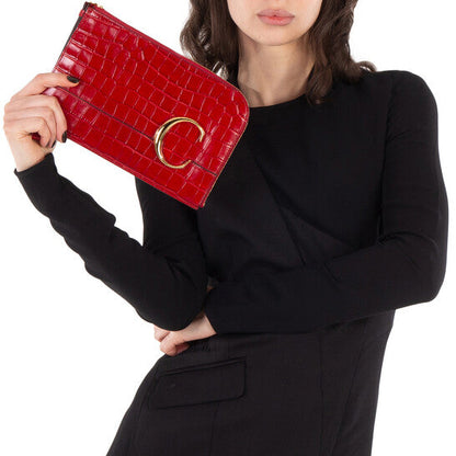C Croc Embossed Leather Pouch
