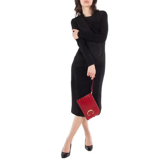 C Croc Embossed Leather Pouch