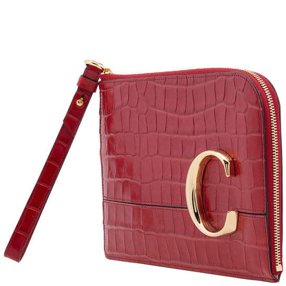 C Croc Embossed Leather Pouch