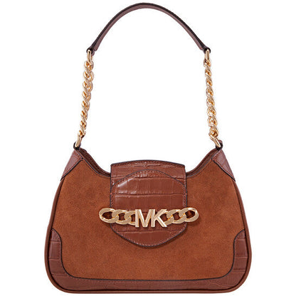 Brown Ladies Hally Small Suede And Crocodile Embossed Shoulder Bag