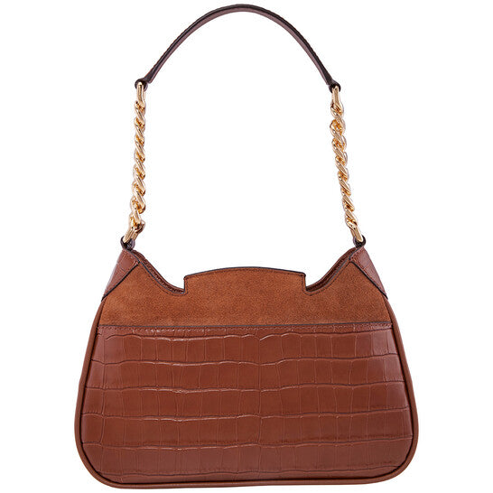 Brown Ladies Hally Small Suede And Crocodile Embossed Shoulder Bag