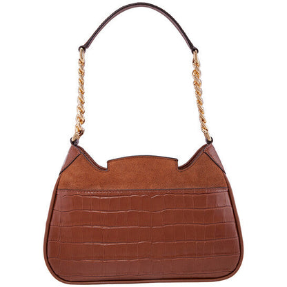 Brown Ladies Hally Small Suede And Crocodile Embossed Shoulder Bag