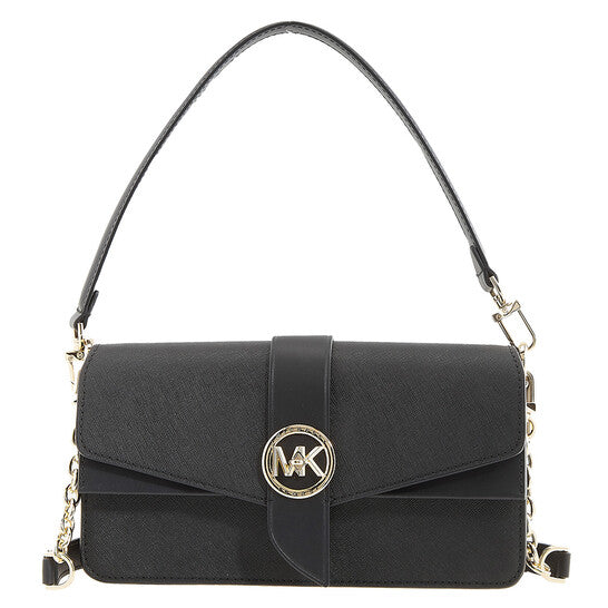 Ladies Greenwich Medium Saffiano Leather Shoulder Bag - Black