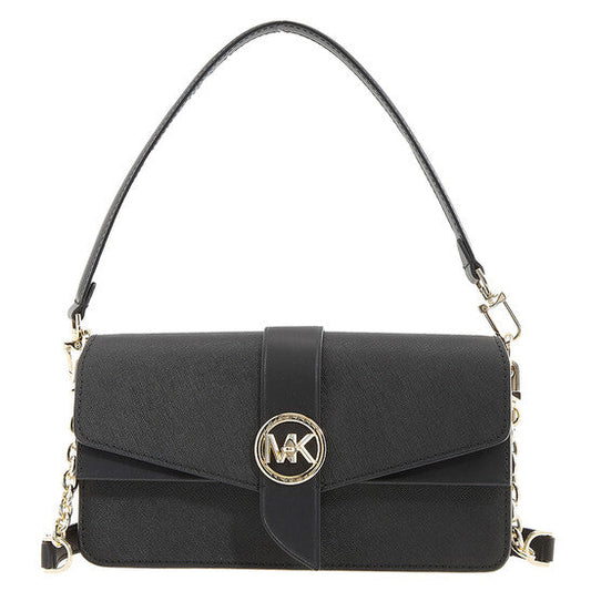 Ladies Greenwich Medium Saffiano Leather Shoulder Bag - Black