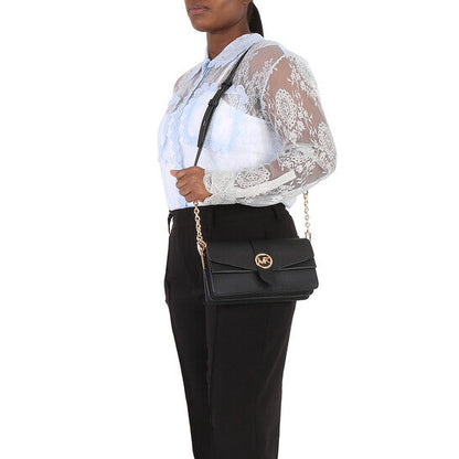 Ladies Greenwich Medium Saffiano Leather Shoulder Bag - Black